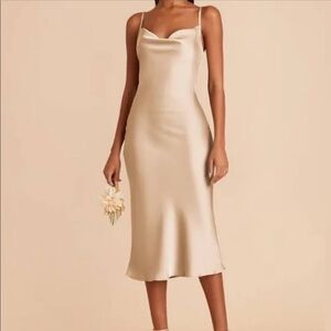 Birdy Grey - Lisa - Cowl Neck - Matte Satin - Gold Midi Dress